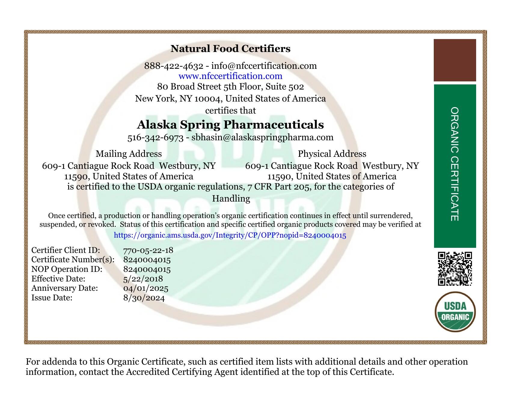 Natural Food Certifiers - Organic Certificate for supplement manufacturing