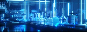 a futuristic laboratory setting illuminated by soft blue lights showcases advanced quality control technologies and ai systems, surrounded by vibrant holograms of personalized supplement formulations, symbolizing the evolution of supplement quality assurance.