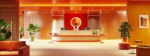 a sleek, modern office space featuring a bright, inviting customer support center with representatives engaging warmly with clients through multiple communication channels, embodying professionalism and responsiveness in a vibrant, collaborative environment.
