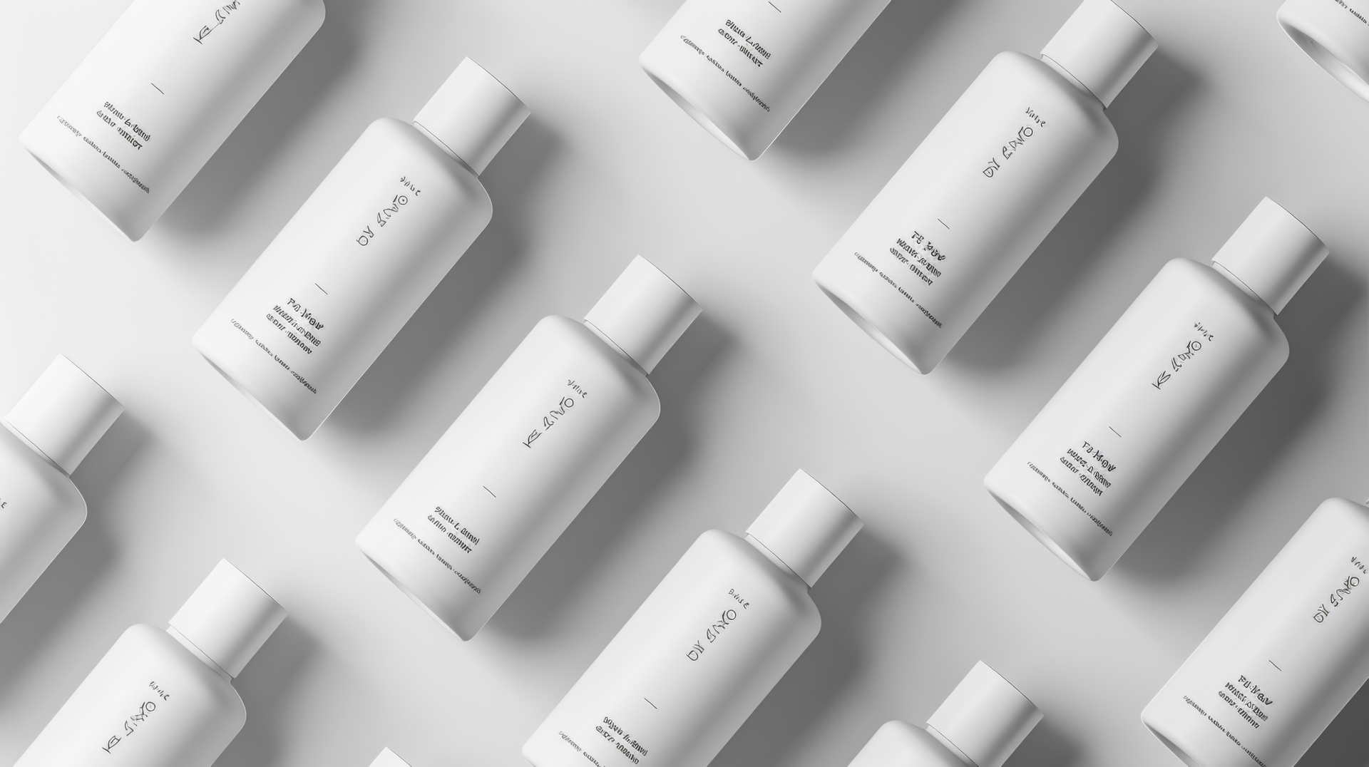 Minimalist white bottles arranged in a uniform pattern on a clean background – modern packaging design concept for Private Label Herbal Supplements.