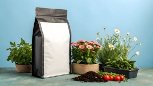 Private Label and White label supplements stand-up pouches and kraft paper bags for packaging, displayed with natural ingredients in jars. Ideal for organic food, supplements, or custom branding