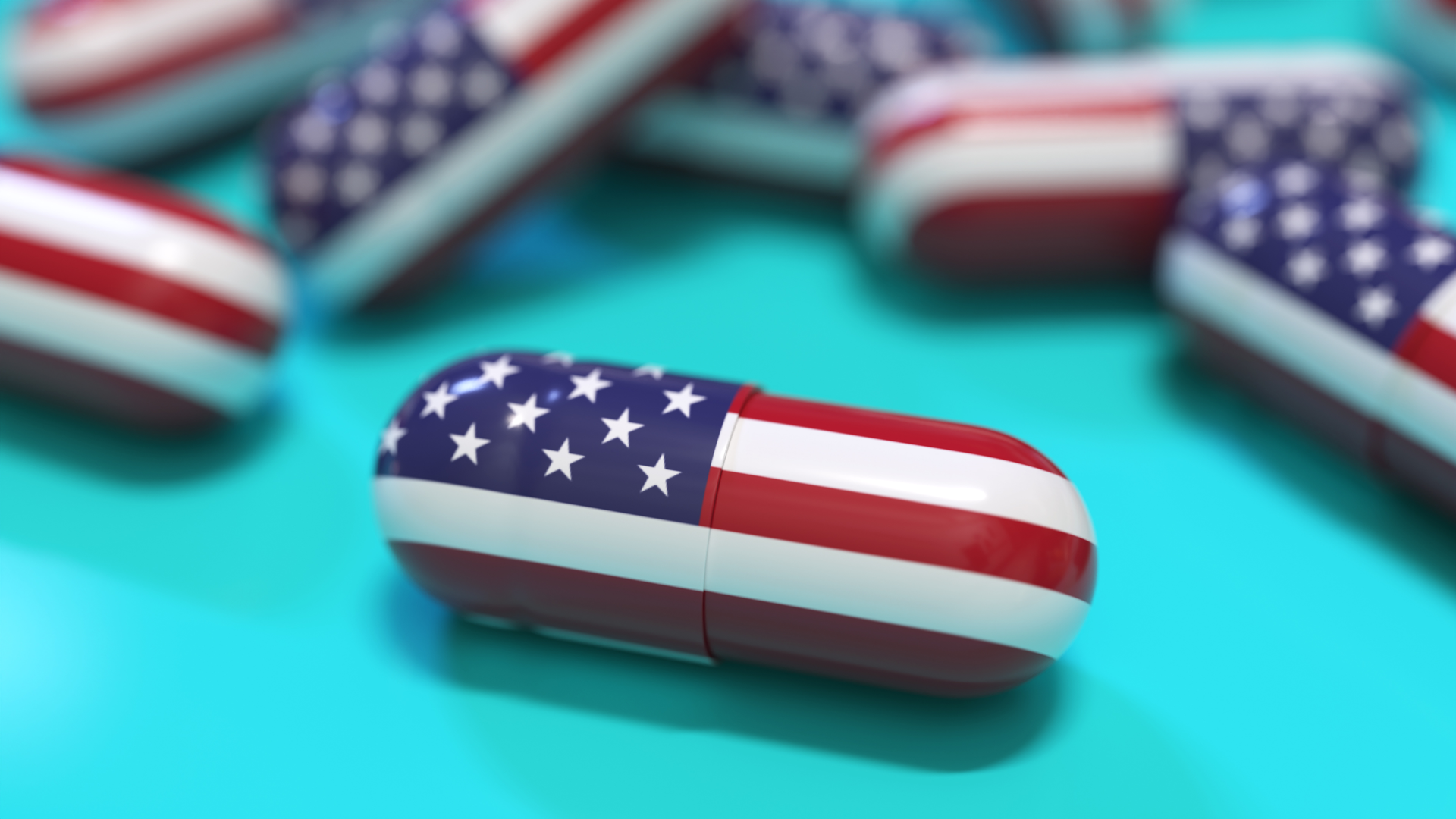 Close-up of a capsule pill designed with the USA flag, symbolizing American-made supplements and pharmaceutical products from a supplement manufacturer USA.