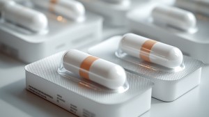 Close-up of white capsules in blister packaging, showcasing precision and quality control standards followed by professional supplement manufacturers in pharmaceutical-grade production.