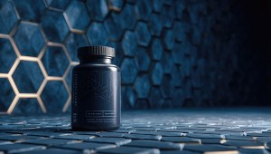 Supplement bottle with a blue background to portray supplement business