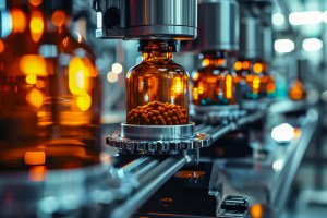 Pharmaceutical machine making pharmaceutical glass bottles on production 
